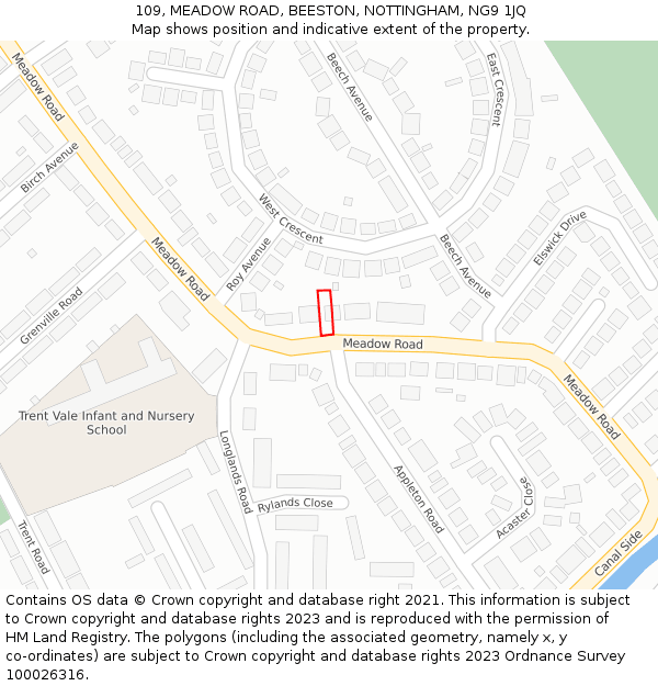 109, MEADOW ROAD, BEESTON, NOTTINGHAM, NG9 1JQ: Location map and indicative extent of plot