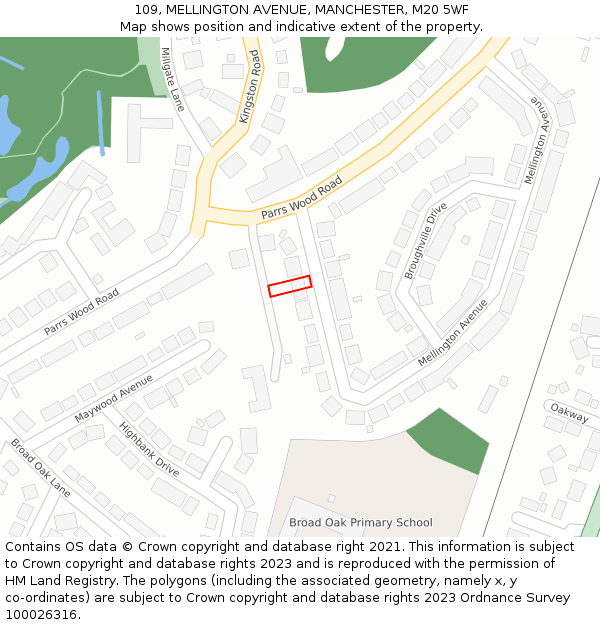 109, MELLINGTON AVENUE, MANCHESTER, M20 5WF: Location map and indicative extent of plot