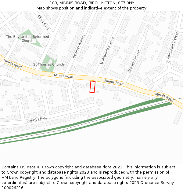 109, MINNIS ROAD, BIRCHINGTON, CT7 9NY: Location map and indicative extent of plot