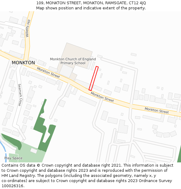 109, MONKTON STREET, MONKTON, RAMSGATE, CT12 4JQ: Location map and indicative extent of plot