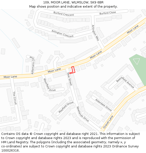 109, MOOR LANE, WILMSLOW, SK9 6BR: Location map and indicative extent of plot