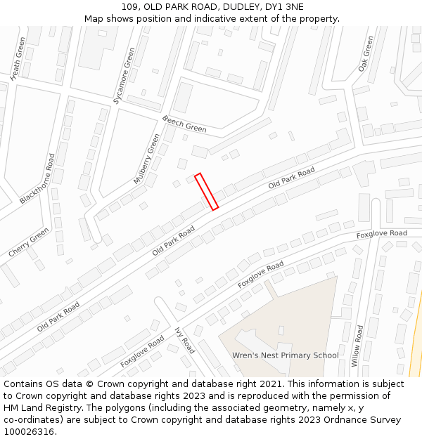 109, OLD PARK ROAD, DUDLEY, DY1 3NE: Location map and indicative extent of plot