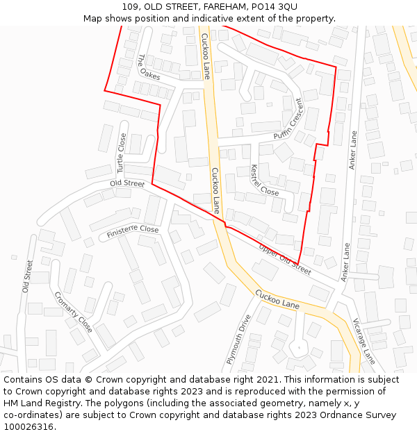 109, OLD STREET, FAREHAM, PO14 3QU: Location map and indicative extent of plot