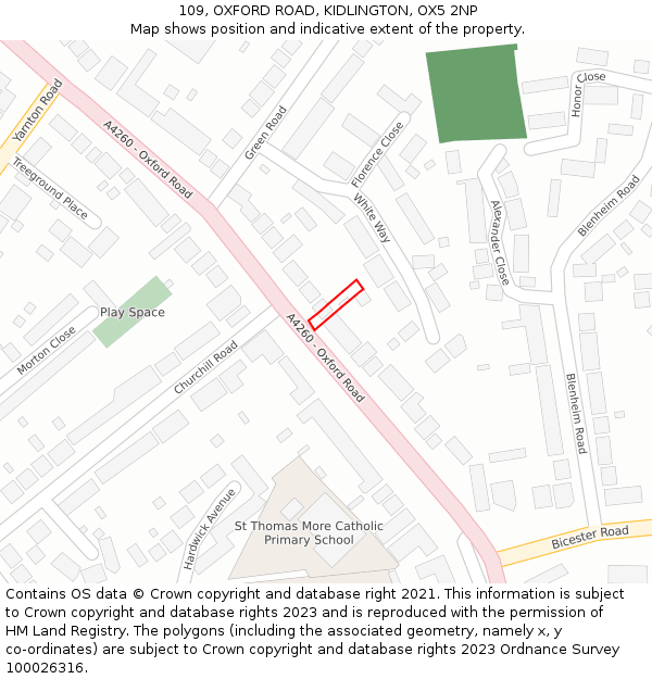 109, OXFORD ROAD, KIDLINGTON, OX5 2NP: Location map and indicative extent of plot