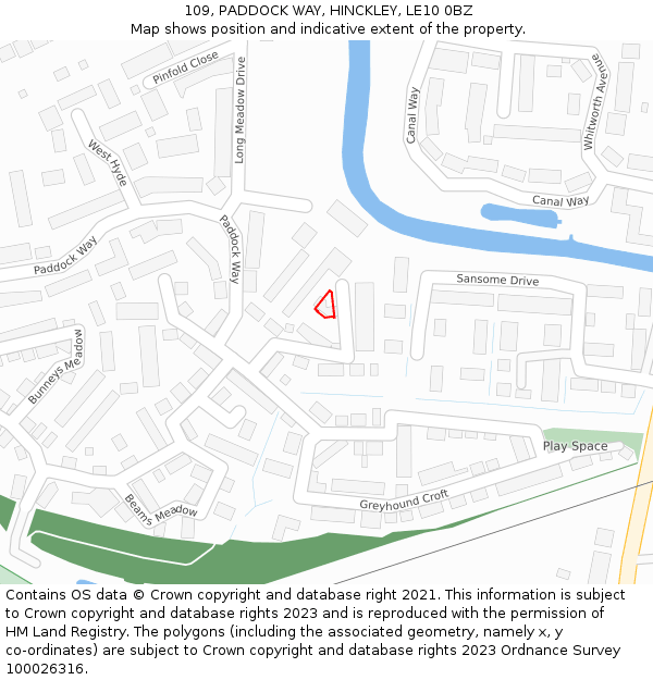 109, PADDOCK WAY, HINCKLEY, LE10 0BZ: Location map and indicative extent of plot