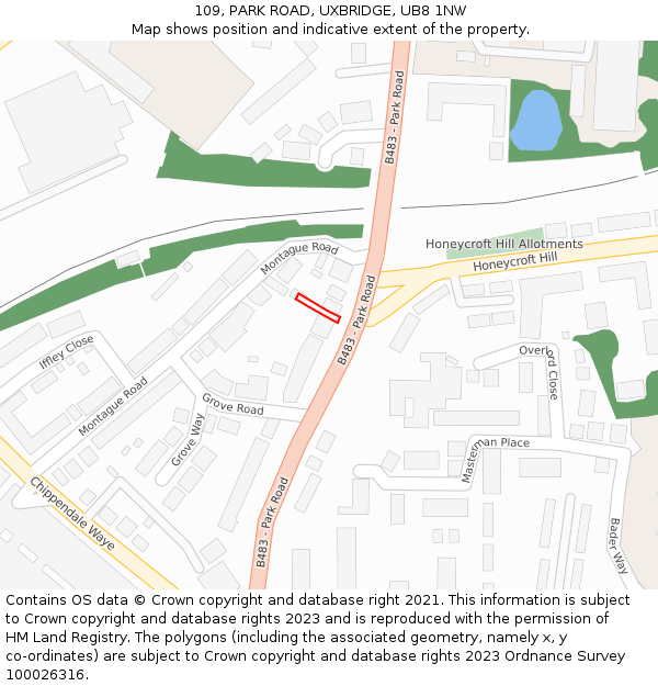 109, PARK ROAD, UXBRIDGE, UB8 1NW: Location map and indicative extent of plot