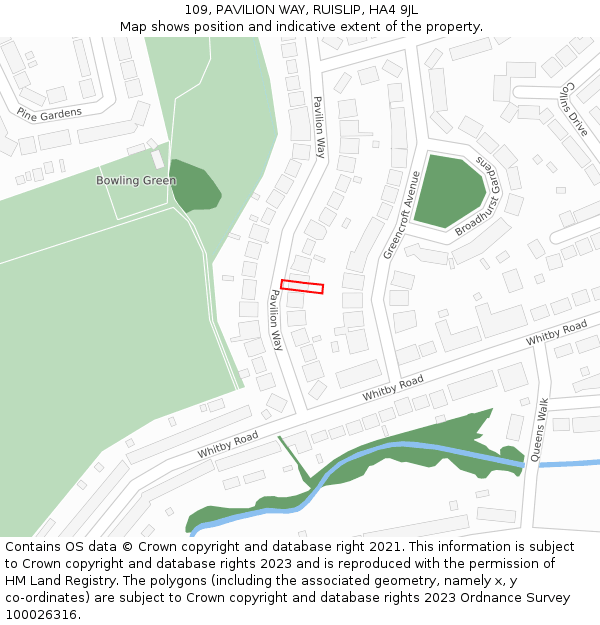 109, PAVILION WAY, RUISLIP, HA4 9JL: Location map and indicative extent of plot