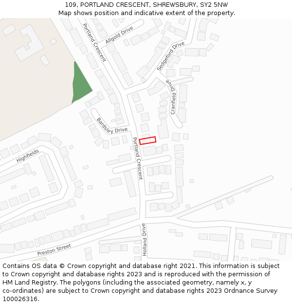 109, PORTLAND CRESCENT, SHREWSBURY, SY2 5NW: Location map and indicative extent of plot