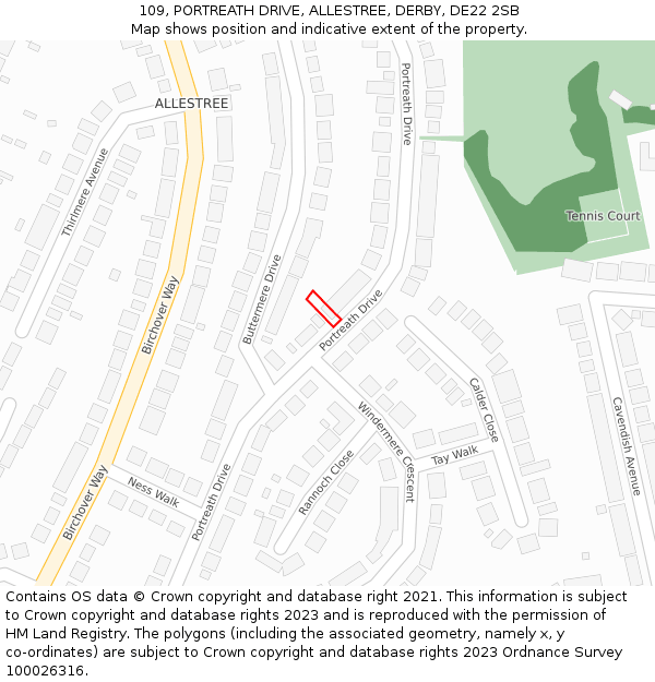 109, PORTREATH DRIVE, ALLESTREE, DERBY, DE22 2SB: Location map and indicative extent of plot