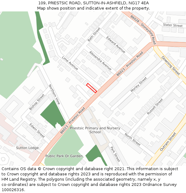 109, PRIESTSIC ROAD, SUTTON-IN-ASHFIELD, NG17 4EA: Location map and indicative extent of plot