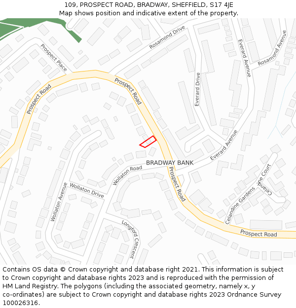 109, PROSPECT ROAD, BRADWAY, SHEFFIELD, S17 4JE: Location map and indicative extent of plot