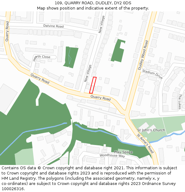 109, QUARRY ROAD, DUDLEY, DY2 0DS: Location map and indicative extent of plot