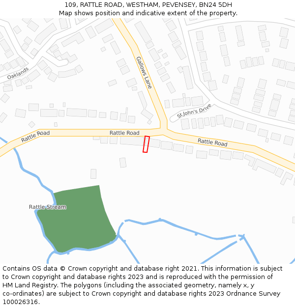 109, RATTLE ROAD, WESTHAM, PEVENSEY, BN24 5DH: Location map and indicative extent of plot