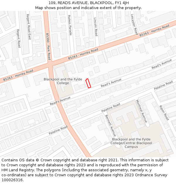 109, READS AVENUE, BLACKPOOL, FY1 4JH: Location map and indicative extent of plot