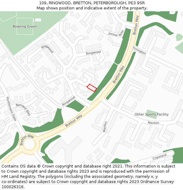 109, RINGWOOD, BRETTON, PETERBOROUGH, PE3 9SR: Location map and indicative extent of plot