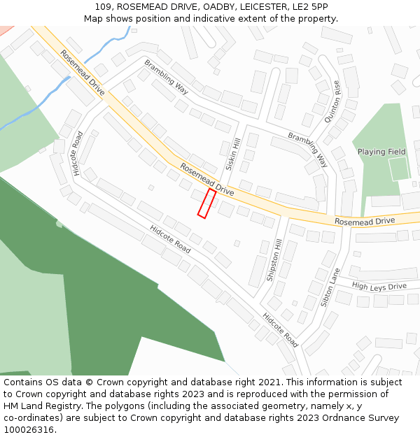 109, ROSEMEAD DRIVE, OADBY, LEICESTER, LE2 5PP: Location map and indicative extent of plot