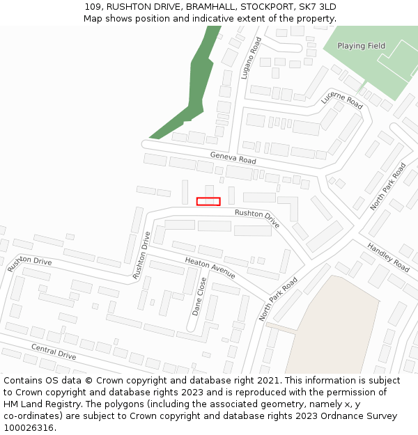 109, RUSHTON DRIVE, BRAMHALL, STOCKPORT, SK7 3LD: Location map and indicative extent of plot