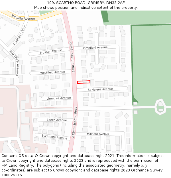 109, SCARTHO ROAD, GRIMSBY, DN33 2AE: Location map and indicative extent of plot