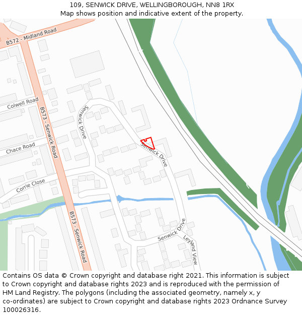 109, SENWICK DRIVE, WELLINGBOROUGH, NN8 1RX: Location map and indicative extent of plot