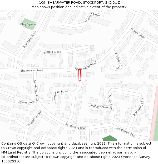 109, SHEARWATER ROAD, STOCKPORT, SK2 5UZ: Location map and indicative extent of plot