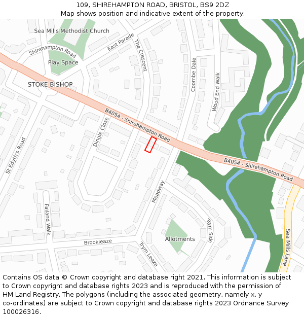 109, SHIREHAMPTON ROAD, BRISTOL, BS9 2DZ: Location map and indicative extent of plot