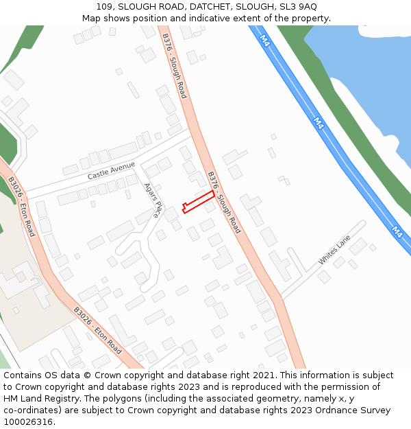 109, SLOUGH ROAD, DATCHET, SLOUGH, SL3 9AQ: Location map and indicative extent of plot