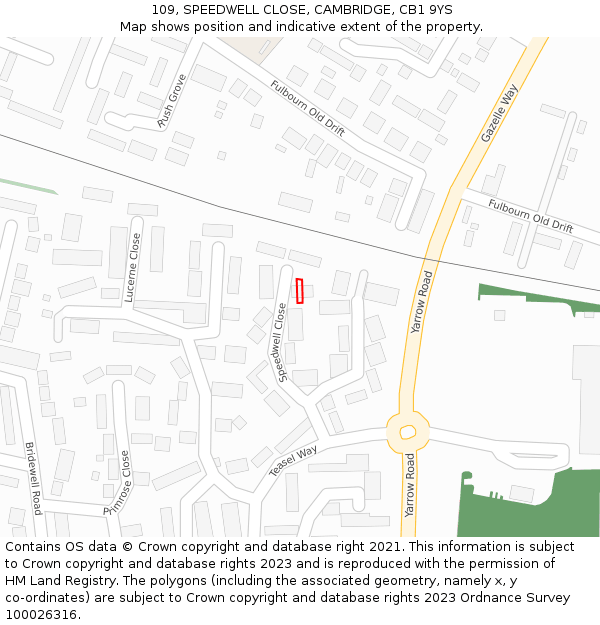 109, SPEEDWELL CLOSE, CAMBRIDGE, CB1 9YS: Location map and indicative extent of plot