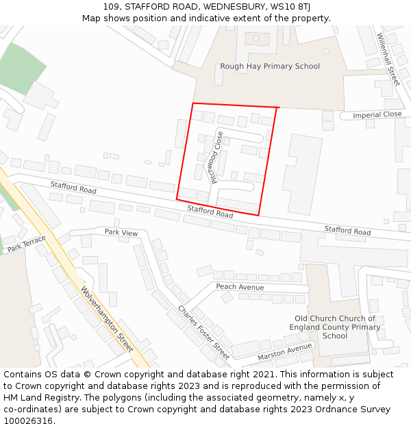 109, STAFFORD ROAD, WEDNESBURY, WS10 8TJ: Location map and indicative extent of plot