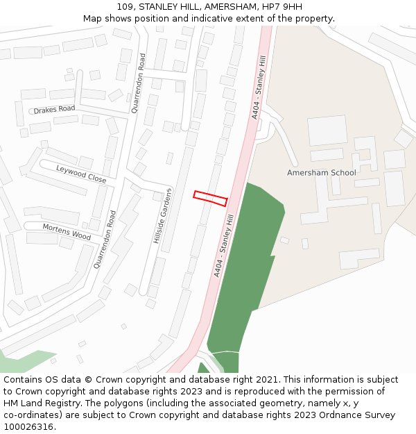 109, STANLEY HILL, AMERSHAM, HP7 9HH: Location map and indicative extent of plot