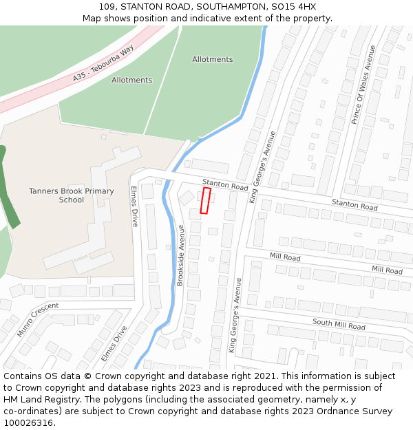 109, STANTON ROAD, SOUTHAMPTON, SO15 4HX: Location map and indicative extent of plot