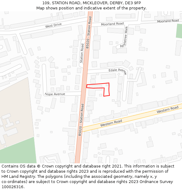 109, STATION ROAD, MICKLEOVER, DERBY, DE3 9FP: Location map and indicative extent of plot