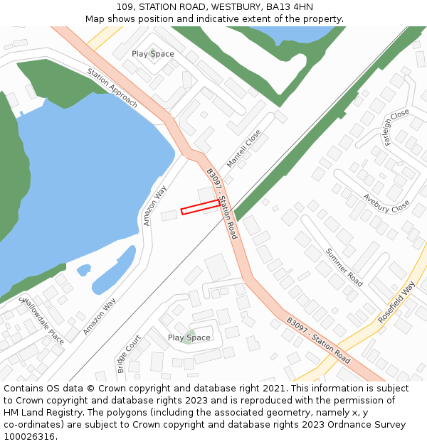 109, STATION ROAD, WESTBURY, BA13 4HN: Location map and indicative extent of plot