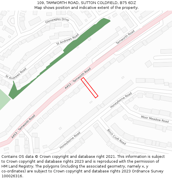 109, TAMWORTH ROAD, SUTTON COLDFIELD, B75 6DZ: Location map and indicative extent of plot