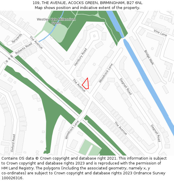 109, THE AVENUE, ACOCKS GREEN, BIRMINGHAM, B27 6NL: Location map and indicative extent of plot