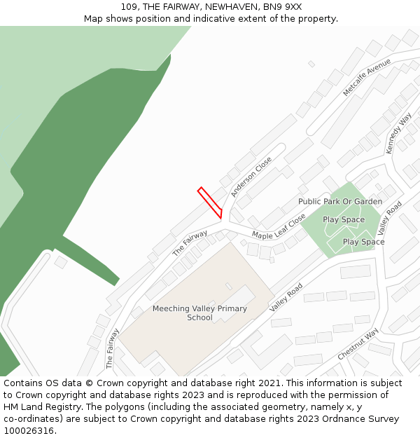 109, THE FAIRWAY, NEWHAVEN, BN9 9XX: Location map and indicative extent of plot