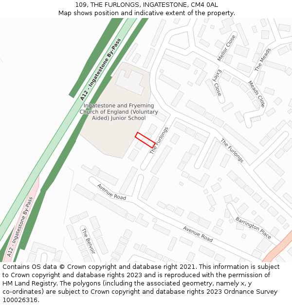 109, THE FURLONGS, INGATESTONE, CM4 0AL: Location map and indicative extent of plot