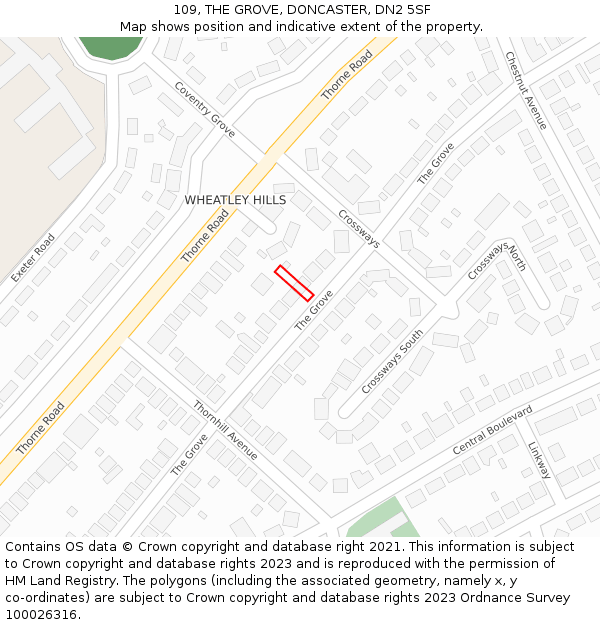 109, THE GROVE, DONCASTER, DN2 5SF: Location map and indicative extent of plot