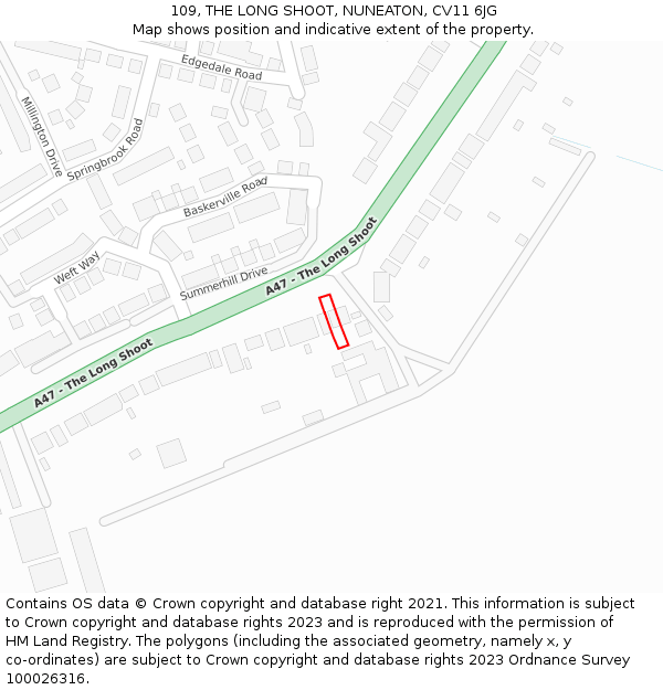 109, THE LONG SHOOT, NUNEATON, CV11 6JG: Location map and indicative extent of plot