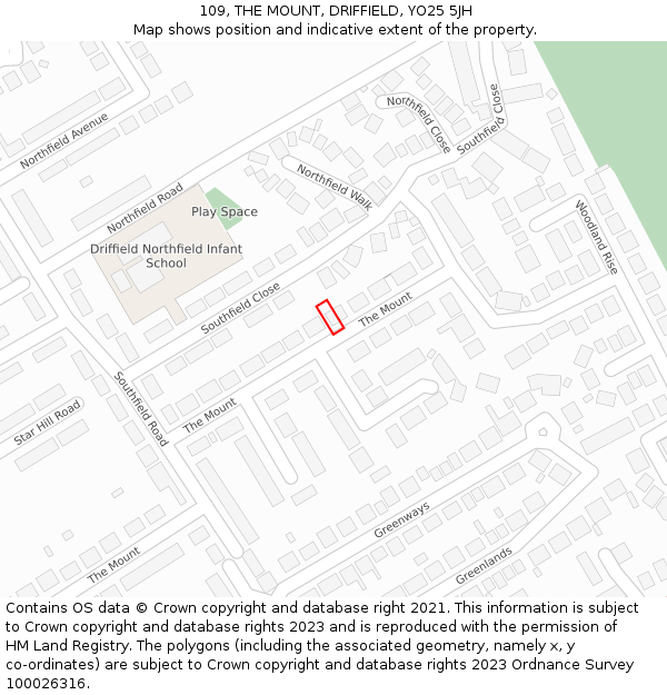 109, THE MOUNT, DRIFFIELD, YO25 5JH: Location map and indicative extent of plot