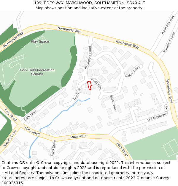 109, TIDES WAY, MARCHWOOD, SOUTHAMPTON, SO40 4LE: Location map and indicative extent of plot