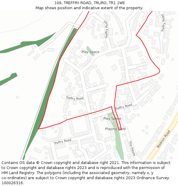 109, TREFFRY ROAD, TRURO, TR1 1WE: Location map and indicative extent of plot