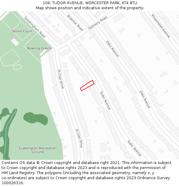 109, TUDOR AVENUE, WORCESTER PARK, KT4 8TU: Location map and indicative extent of plot