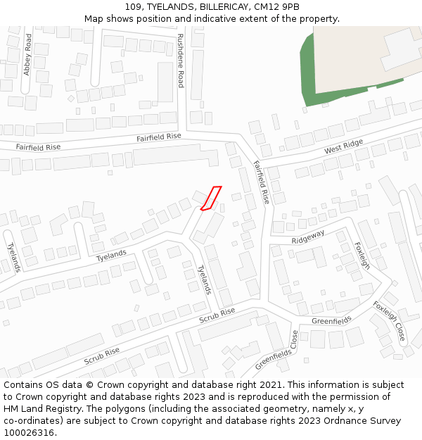 109, TYELANDS, BILLERICAY, CM12 9PB: Location map and indicative extent of plot