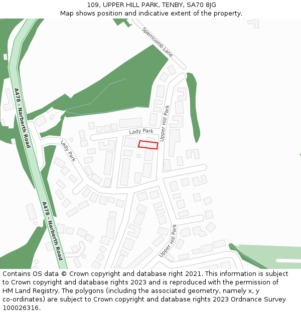 109, UPPER HILL PARK, TENBY, SA70 8JG: Location map and indicative extent of plot