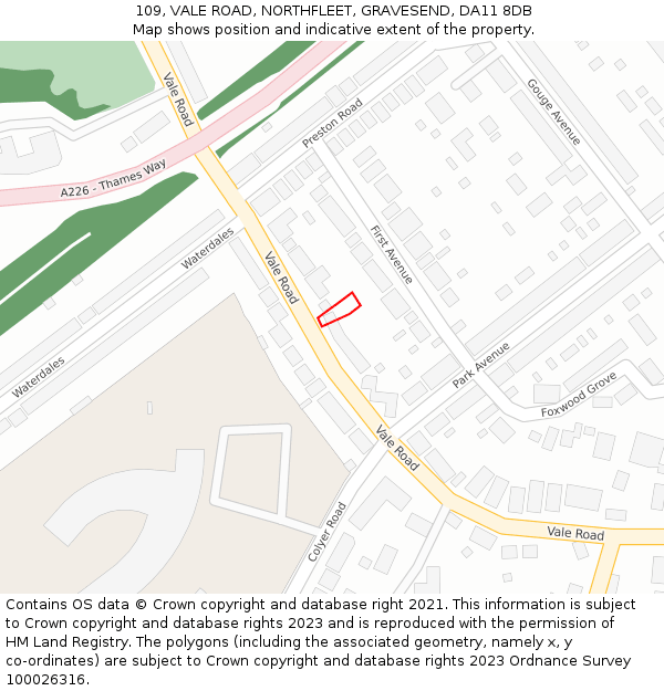 109, VALE ROAD, NORTHFLEET, GRAVESEND, DA11 8DB: Location map and indicative extent of plot