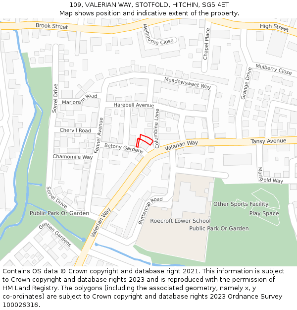 109, VALERIAN WAY, STOTFOLD, HITCHIN, SG5 4ET: Location map and indicative extent of plot