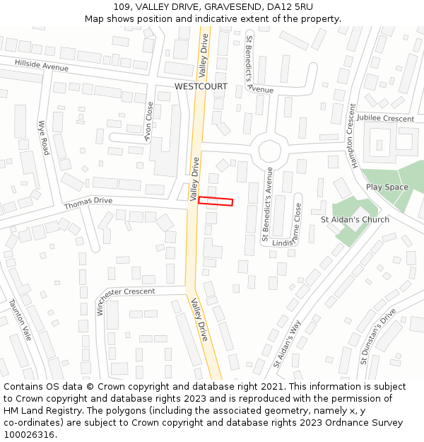 109, VALLEY DRIVE, GRAVESEND, DA12 5RU: Location map and indicative extent of plot