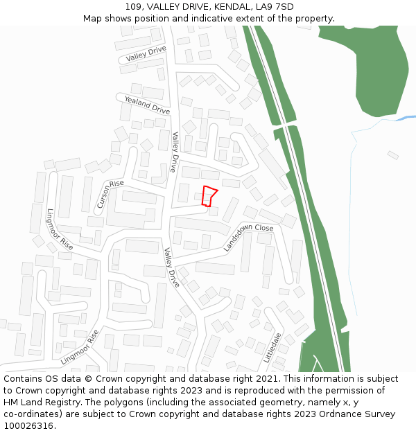 109, VALLEY DRIVE, KENDAL, LA9 7SD: Location map and indicative extent of plot