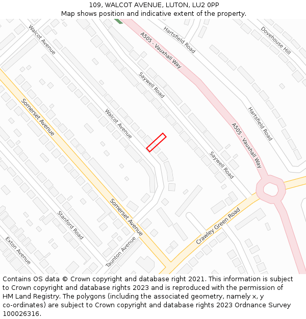 109, WALCOT AVENUE, LUTON, LU2 0PP: Location map and indicative extent of plot