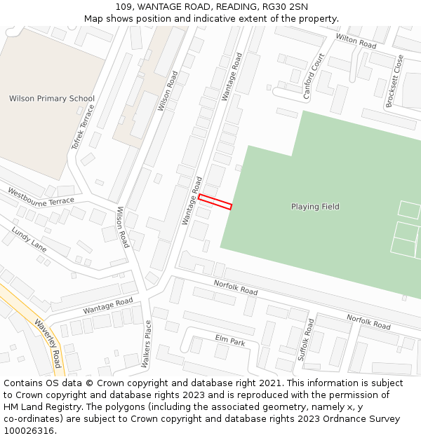 109, WANTAGE ROAD, READING, RG30 2SN: Location map and indicative extent of plot